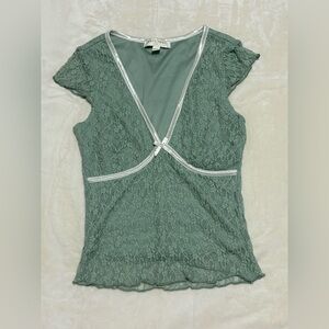 Thrifty/Thrifty LA Green Lace V-Neck Top with Silver Trim